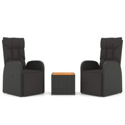 Berkfield Home 3 Piece Garden Lounge Set Black Poly Rattan&Solid Wood Acacia - thumbnail 2