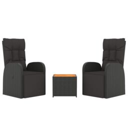 Berkfield Home 3 Piece Garden Lounge Set Black Poly Rattan&Solid Wood Acacia - thumbnail 3