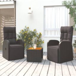 Berkfield Home 3 Piece Garden Lounge Set Black Poly Rattan&Solid Wood Acacia - thumbnail 1