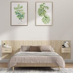 Berkfield Home Bed Headboard with Cabinets Sonoma Oak Engineered Wood in Brown - thumbnail 1