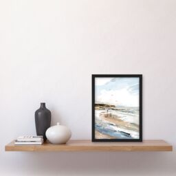 "Artery8 Filey Beach Watercolour Coastal Landscape England Framed Art Print in Beige - Size: W12"" x H16""" - thumbnail 4