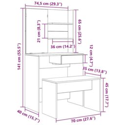 Berkfield Home Dressing Table Set Artisan Oak Engineered Wood in Brown - thumbnail 9