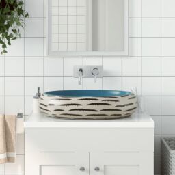 Berkfield Home Countertop Basin Multicolour Oval 59x40x15 cm Ceramic in Blue - Size: 59 x 40 x 15 cm