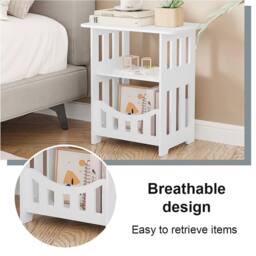 NESTLUNE White Small Bedside Table Drawer Cabinet Side End Table - Size: 100 cm x 15 cm - thumbnail 5