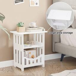 NESTLUNE White Small Bedside Table Drawer Cabinet Side End Table - Size: 100 cm x 15 cm - thumbnail 4