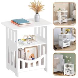 NESTLUNE White Small Bedside Table Drawer Cabinet Side End Table - Size: 100 cm x 15 cm