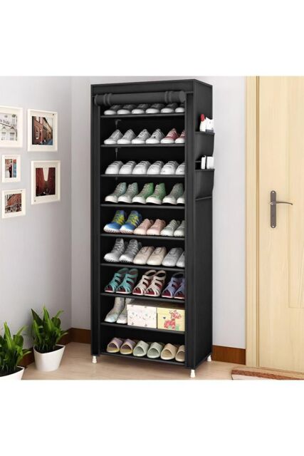 H&O Direct 10-Tier Shoe Cabinet with Roll-Up Door in Black - image 1