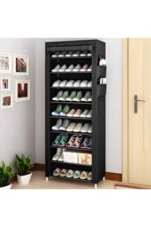 H&O Direct 10-Tier Shoe Cabinet with Roll-Up Door in Black - thumbnail 1