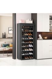 H&O Direct 10-Tier Shoe Cabinet with Roll-Up Door in Black - thumbnail 4