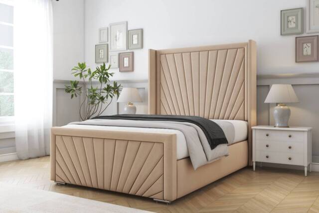"Comfort Beds Sunrise Plush Bed Frame With Mattress-50"" Upholstered Wingback in Stone - Size: King" - image 1