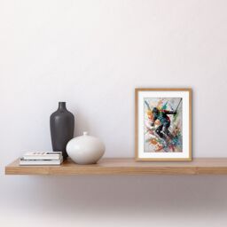 "Artery8 Wall Art Print Skier Skiing Multicoloured Paint Splat Action Shot Artwork Framed 9X7 Inch in Beige - Size: W7"" x H9""" - thumbnail 2