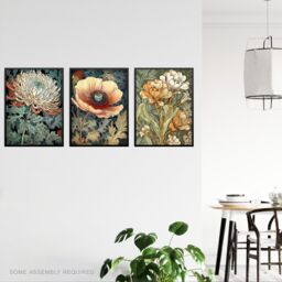 Artery8 A4 Wall Art & Frame Set of 3 Anemone Chrysanthemum Freesia Flowers in Pale Orange - thumbnail 2