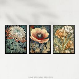 Artery8 A4 Wall Art & Frame Set of 3 Anemone Chrysanthemum Freesia Flowers in Pale Orange - thumbnail 4