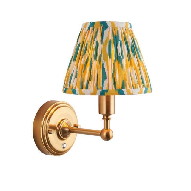 Netlighting Burley Rechargeable Yellow Wall Light Jade Fabric Ikat Shade 16cm - image 1