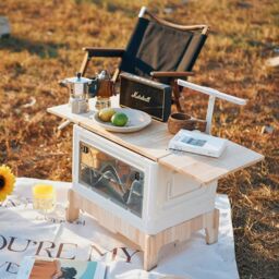 Living and Home Multifunctional Outdoor Foldable Camping Storage Box Expanding Table in Beige - thumbnail 1
