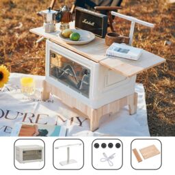 Living and Home Multifunctional Outdoor Foldable Camping Storage Box Expanding Table in Beige - thumbnail 6