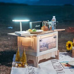 Living and Home Multifunctional Outdoor Foldable Camping Storage Box Expanding Table in Beige - thumbnail 3