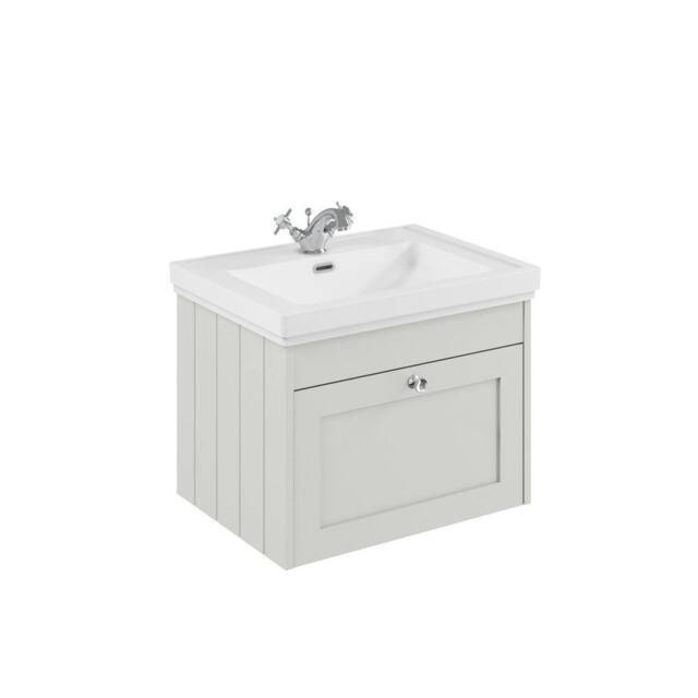 Balterley 600mm Wall Hung 1 Drawer Unit & Classic Basin 1 Tap Hole - Satin White - image 1