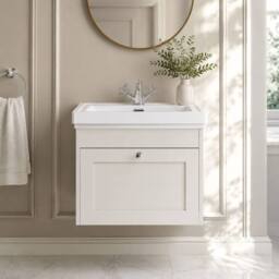 Balterley 600mm Wall Hung 1 Drawer Unit & Classic Basin 1 Tap Hole - Satin White - thumbnail 3