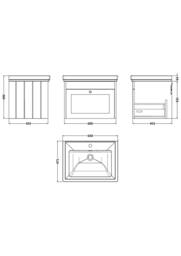 Balterley 600mm Wall Hung 1 Drawer Unit & Classic Basin 1 Tap Hole - Satin White - thumbnail 5