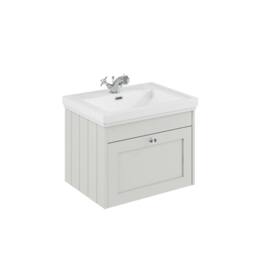 Balterley 600mm Wall Hung 1 Drawer Unit & Classic Basin 1 Tap Hole - Satin White