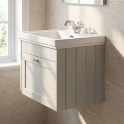Balterley 600mm Wall Hung 1 Drawer Unit & Classic Basin 1 Tap Hole - Satin White - thumbnail 4