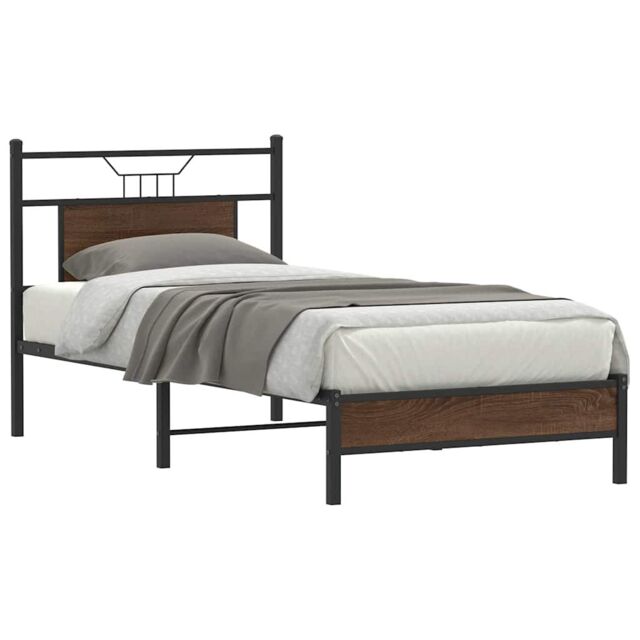 Berkfield Home Bed Frame without Mattress Brown Oak 75x190 cm Small Single Engineered Wood - image 1