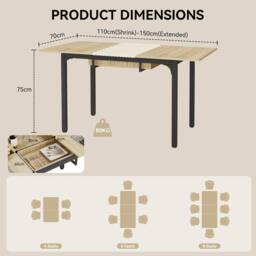 EONLION Wooden Extendable Dining Table Space Saving in Brown - Size: 100 cm - thumbnail 2