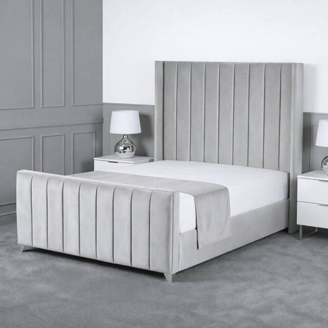 Living Comfort Bedz Imperial Winged Gas Lift Storage Upholstered Bed with 48Inch Headboard in Silver - Size: Double - image 1