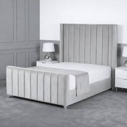 Living Comfort Bedz Imperial Winged Gas Lift Storage Upholstered Bed with 48Inch Headboard in Silver - Size: Double - thumbnail 1