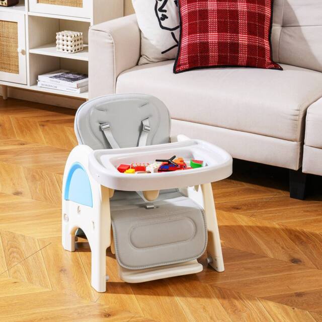 Costway Convertible Baby High Chair Baby Feeding Chair w/Double-layer Tray in Blue - image 1