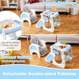 Costway Convertible Baby High Chair Baby Feeding Chair w/Double-layer Tray in Blue - thumbnail 5