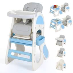 Costway Convertible Baby High Chair Baby Feeding Chair w/Double-layer Tray in Blue - thumbnail 3
