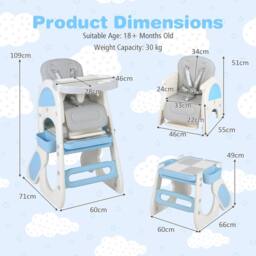 Costway Convertible Baby High Chair Baby Feeding Chair w/Double-layer Tray in Blue - thumbnail 2