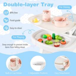 Costway Convertible Baby High Chair Baby Feeding Chair w/Double-layer Tray in Blue - thumbnail 6