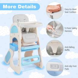 Costway Convertible Baby High Chair Baby Feeding Chair w/Double-layer Tray in Blue - thumbnail 9