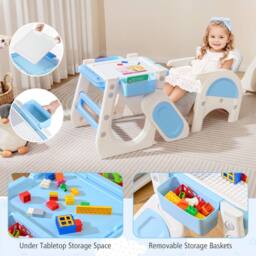 Costway Convertible Baby High Chair Baby Feeding Chair w/Double-layer Tray in Blue - thumbnail 8
