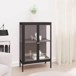Berkfield Home Sideboard Black 75x35x105 cm Steel & Glass - Size: 75 x 35 x 105 cm - thumbnail 2