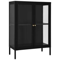 Berkfield Home Sideboard Black 75x35x105 cm Steel & Glass - Size: 75 x 35 x 105 cm
