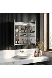 Living and Home Wall-mounted Bathroom Mirror Cabinet with Led Lights in Silver - thumbnail 2