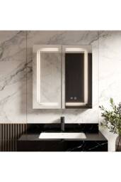 Living and Home Wall-mounted Bathroom Mirror Cabinet with Led Lights in Silver - thumbnail 3