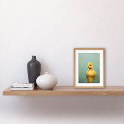 "Artery8 Wall Art Print Duckling on the Water Oil Painting Yellow & Duck Egg Blue Baby Artwork Framed 9X7 Inch in Beige - Size: W7"" x H9""" - thumbnail 2