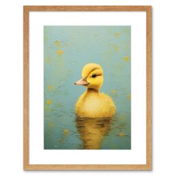 "Artery8 Wall Art Print Duckling on the Water Oil Painting Yellow & Duck Egg Blue Baby Artwork Framed 9X7 Inch in Beige - Size: W7"" x H9""" - thumbnail 1