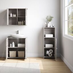 Living and Home Modern Wooden Freestanding Bathroom Cabinet in Grey - thumbnail 2