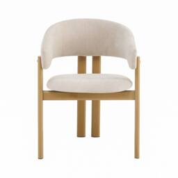 Matteo Set of 4 Linen Upholstered Dining Chairs with Wood Grain Metal Frame in Beige - thumbnail 6
