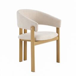 Matteo Set of 4 Linen Upholstered Dining Chairs with Wood Grain Metal Frame in Beige - thumbnail 8