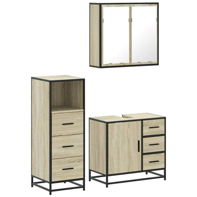 Berkfield Home 3 Piece Bathroom Furniture Set Sonoma Oak Engineered Wood in Brown - image 1