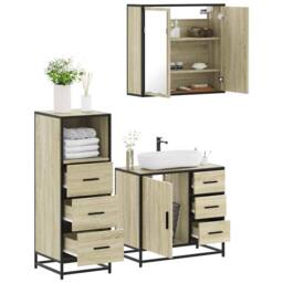 Berkfield Home 3 Piece Bathroom Furniture Set Sonoma Oak Engineered Wood in Brown - thumbnail 2