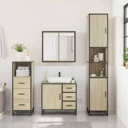 Berkfield Home 3 Piece Bathroom Furniture Set Sonoma Oak Engineered Wood in Brown - thumbnail 3