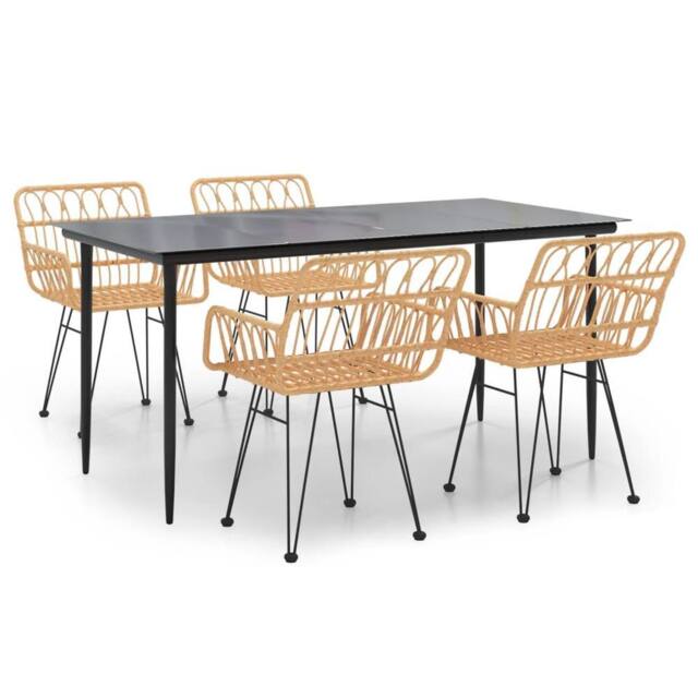 Berkfield Home 5 Piece Garden Dining Set Poly Rattan in Light Tan - image 1